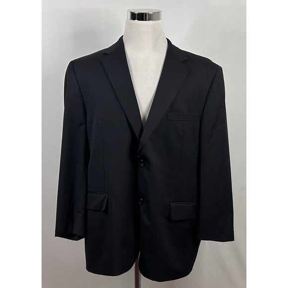 Pronto Uomo 46S Suit 44 x 26 Pleated 100% Wool All Black Two Button Fully Lined - Picture 2 of 12